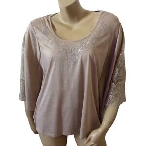 Nine West Vintage America Womens Medium Beige Lace Dolman Sleeve Boho Top